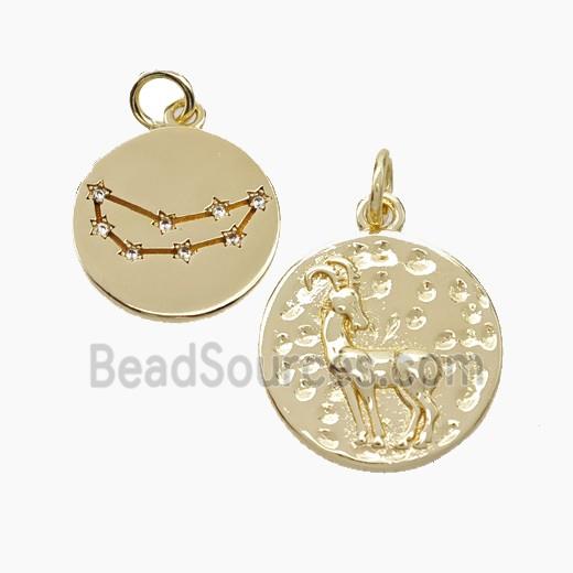 Copper Circle Pendant Pave Zirconia Zodiac Aries Gold Plated