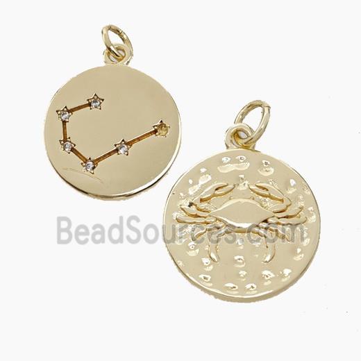Copper Circle Pendant Pave Zirconia Zodiac Cancer Gold Plated