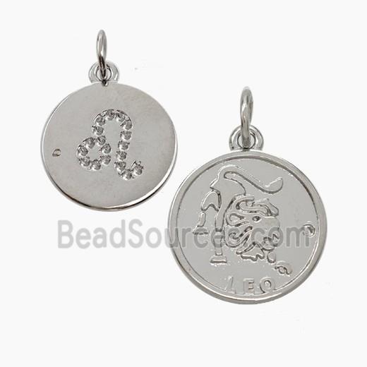 Zodiac Leo Copper Circle Pendant Pave Zirconia Platinum Plated