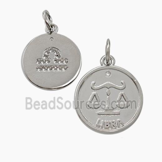 Zodiac Libra Copper Circle Pendant Pave Zirconia Platinum Plated