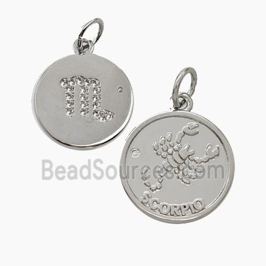 Zodiac Scorpio Copper Circle Pendant Pave Zirconia Platinum Plated