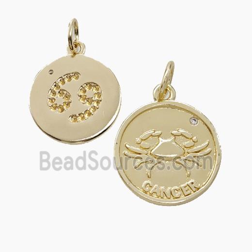 Zodiac Cancer Copper Circle Pendant Pave Zirconia Gold Plated