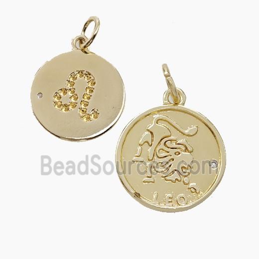 Zodiac Leo Copper Circle Pendant Pave Zirconia Gold Plated