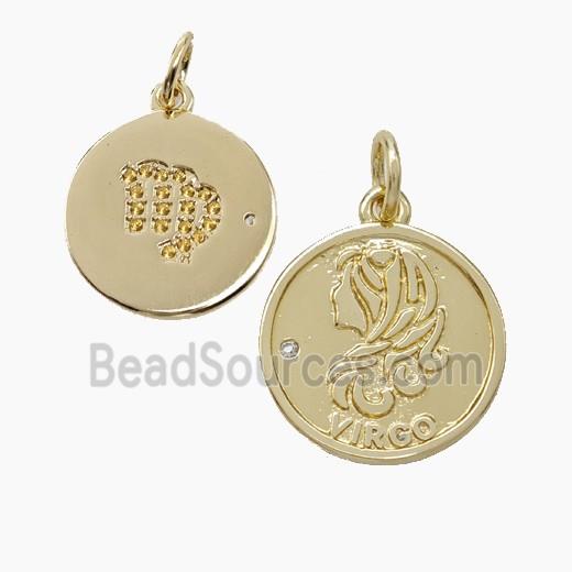 Zodiac Virgo Copper Circle Pendant Pave Zirconia Gold Plated