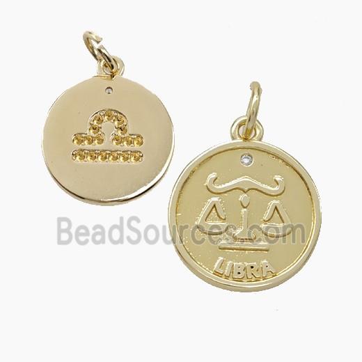 Zodiac Libra Copper Circle Pendant Pave Zirconia Gold Plated