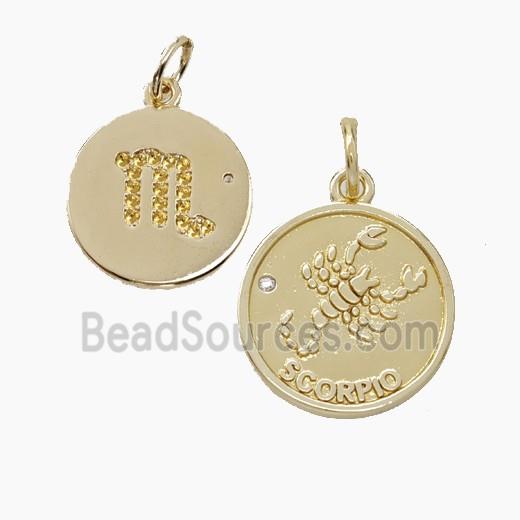 Zodiac Scorpio Copper Circle Pendant Pave Zirconia Gold Plated
