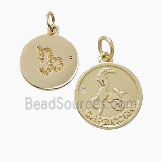 Zodiac Capricorn Copper Circle Pendant Pave Zirconia Gold Plated