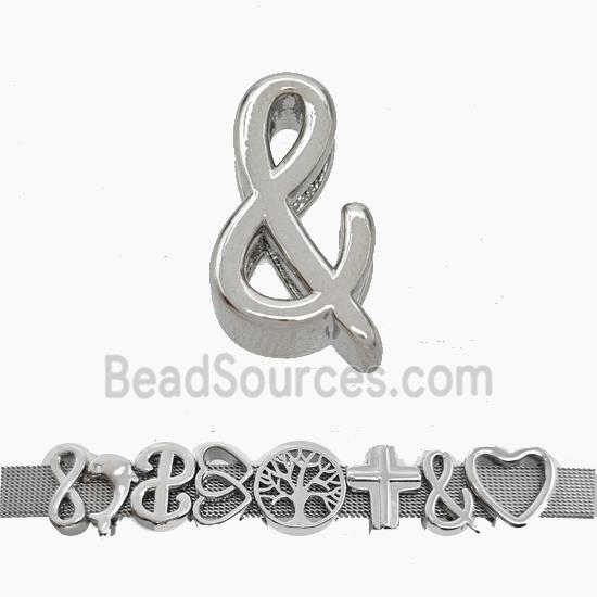 Copper Watchband Beads Ampersand Symbols Flat Hole Platinum Plated