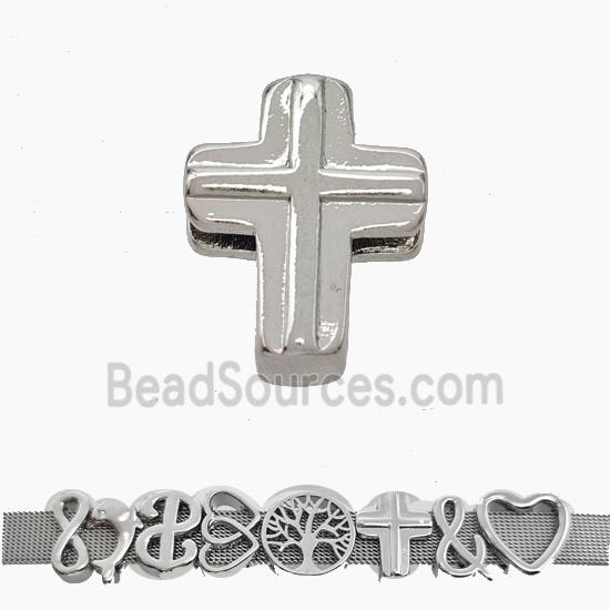 Copper Watchband Beads Cross Flat Hole Platinum Plated