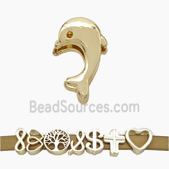 Copper Watchband Beads Dolphin Flat Hole Gold Plated