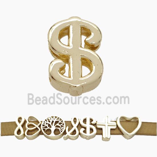 Copper Watchband Beads Dollar Sign Flat Hole Gold Plated