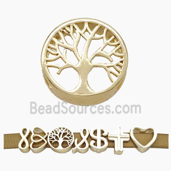 Copper Watchband Beads Tree Of Life Flat Hole Gold Plated