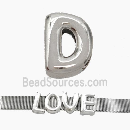 Copper Watchband Beads Letter-D Flat Hole Platinum Plated