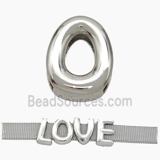 Copper Watchband Beads Letter-O Flat Hole Platinum Plated