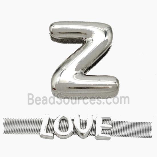 Copper Watchband Beads Letter-Z Flat Hole Platinum Plated