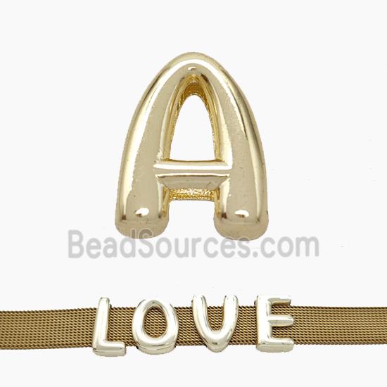 Copper Watchband Beads Letter-A Flat Hole Gold Plated