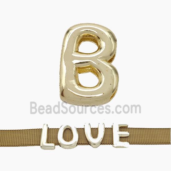 Copper Watchband Beads Letter-B Flat Hole Gold Plated