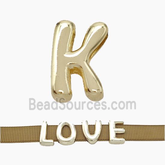 Copper Watchband Beads Letter-K Flat Hole Gold Plated