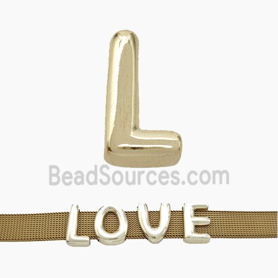 Copper Watchband Beads Letter-L Flat Hole Gold Plated