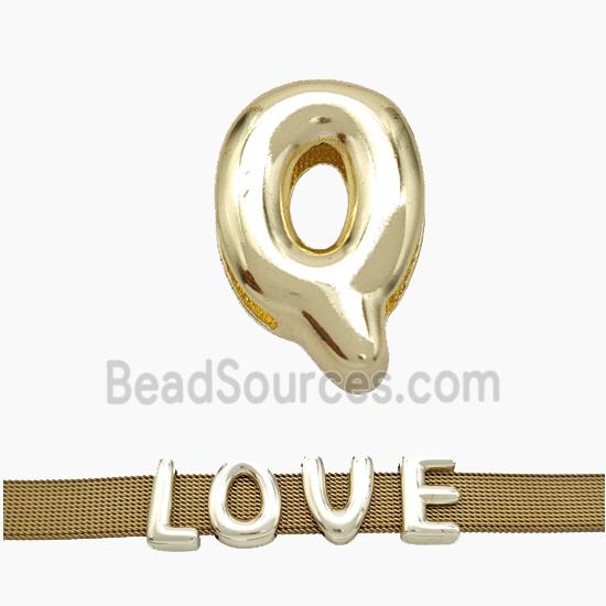 Copper Watchband Beads Letter-Q Flat Hole Gold Plated