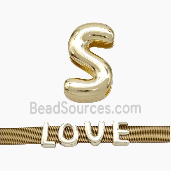 Copper Watchband Beads Letter-S Flat Hole Gold Plated