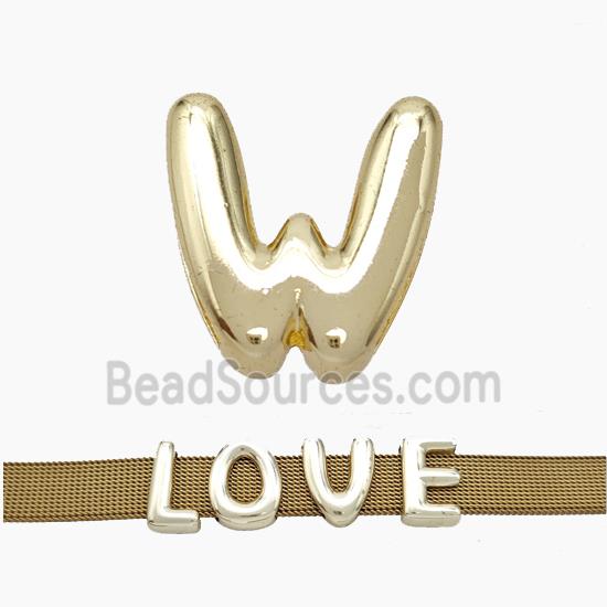 Copper Watchband Beads Letter-W Flat Hole Gold Plated