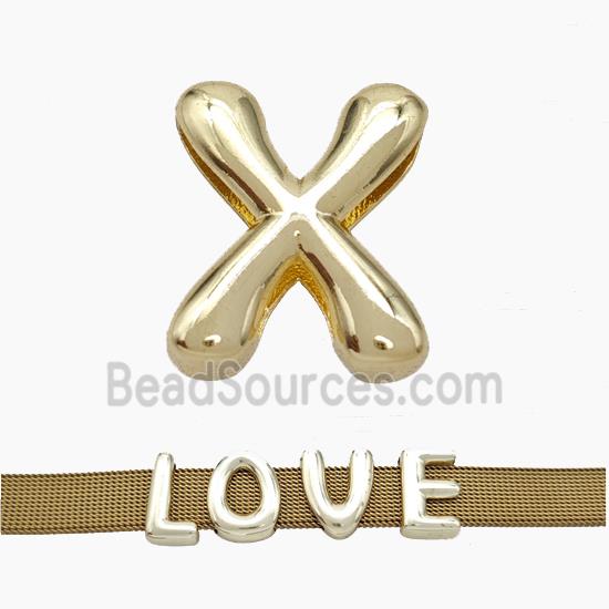 Copper Watchband Beads Letter-X Flat Hole Gold Plated