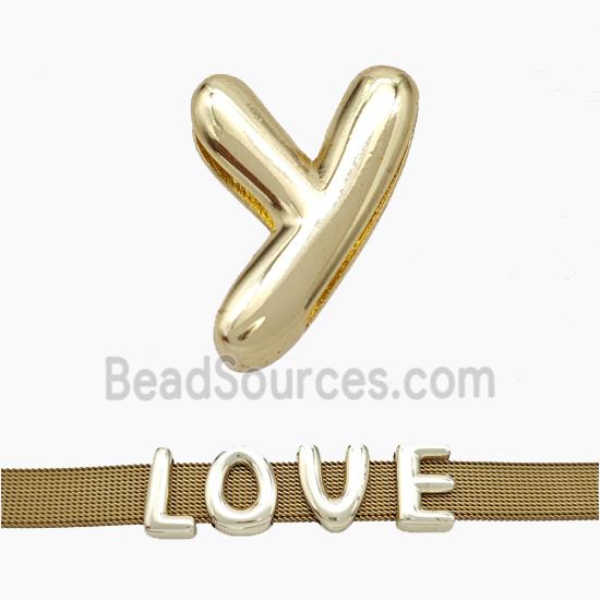 Copper Watchband Beads Letter-Y Flat Hole Gold Plated