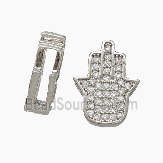 Copper Watchband Beads Pave Zirconia Hamsahand Flat Hole Platinum Plated