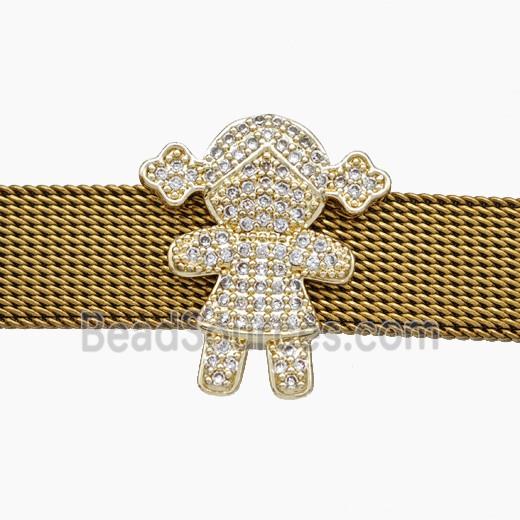 Copper Watchband Beads Pave Zirconia Kids Girls Flat Hole Gold Plated