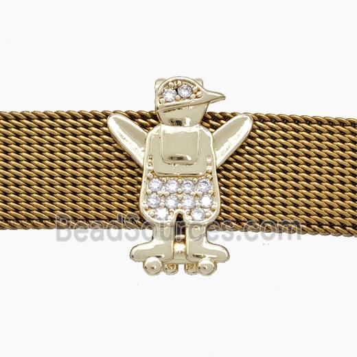 Copper Watchband Beads Pave Zirconia Kids Boy Flat Hole Gold Plated