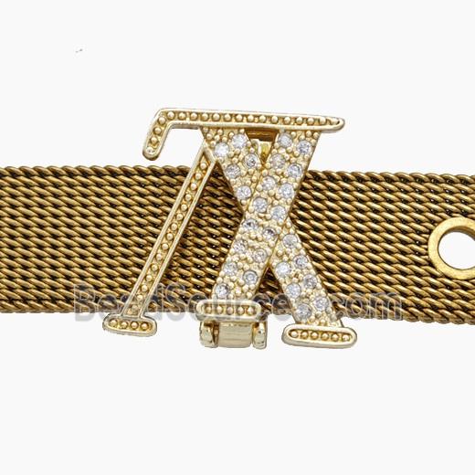 Copper Watchband Beads Pave Zirconia TX Flat Hole Gold Plated