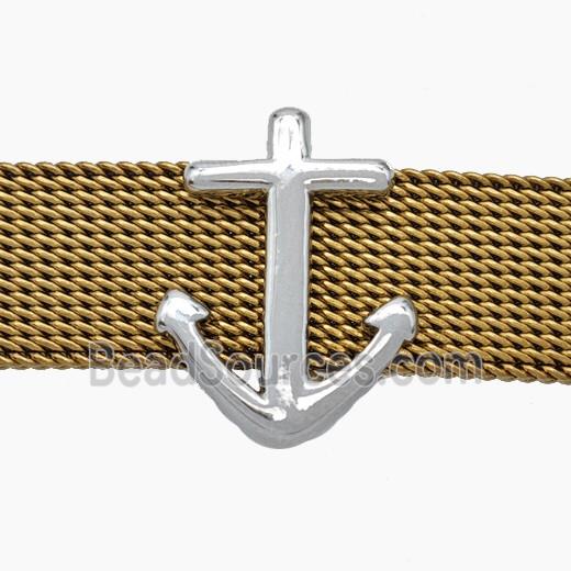 Copper Watchband Beads Anchor Flat Hole Platinum Plated