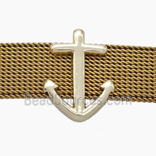 Copper Watchband Beads Anchor Flat Hole Gold Plated