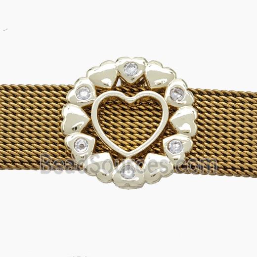 Copper Watchband Beads Heart Flat Hole Gold Plated