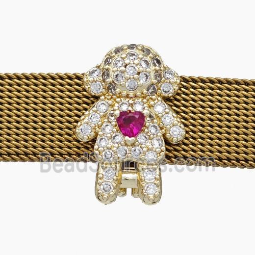 Copper Watchband Beads Pave Zirconia Kids Girl Flat Hole Gold Plated