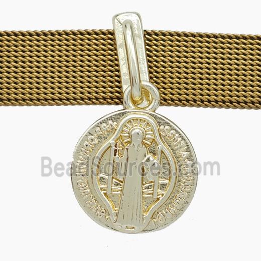 Copper Watchband Beads Jesus Flat Hole Gold Plated