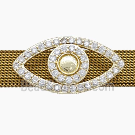 Copper Watchband Beads Pave Zirconia Eye Flat Hole Gold Plated