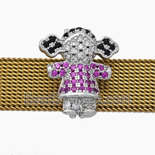 Copper Watchband Beads Pave Zirconia Kids Girl Flat Hole Platinum Plated