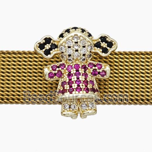 Copper Watchband Beads Pave Zirconia Kids Girl Flat Hole Gold Plated