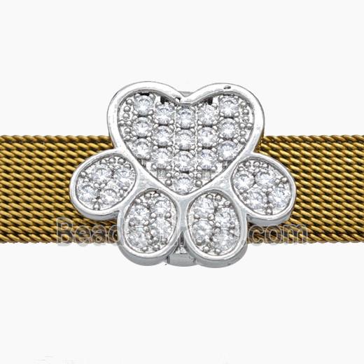 Copper Watchband Beads Pave Zirconia Paws Flat Hole Platinum Plated