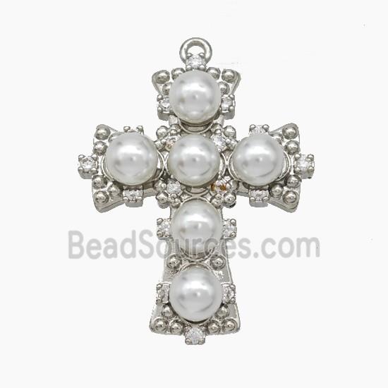 Copper Cross Pendant Pave Pearlized Resin Platinum Plated