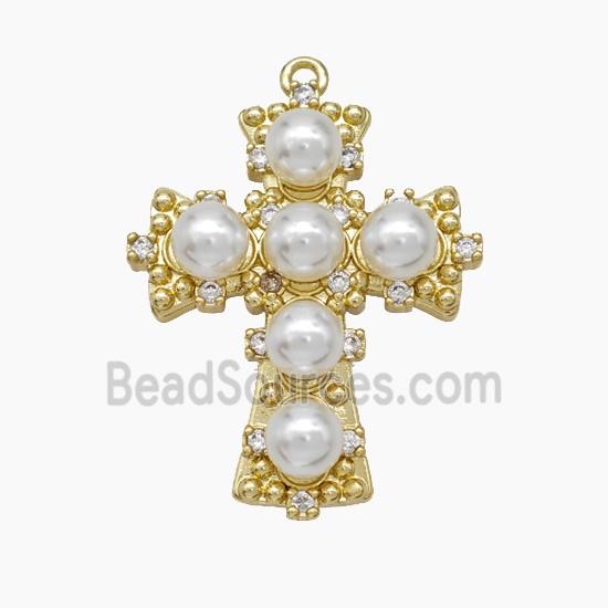 Copper Cross Pendant Pave Pearlized Resin Gold Plated