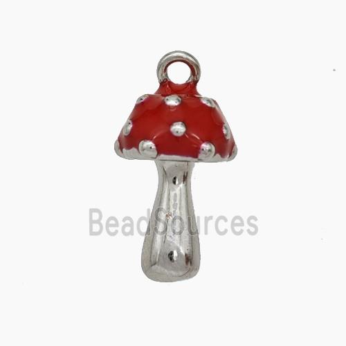 Copper Mushroom Pendant Red Enamel Platinum Plated