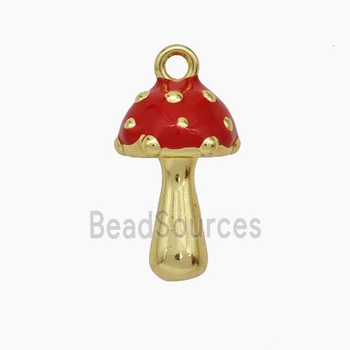 Copper Mushroom Pendant Red Enamel Gold Plated