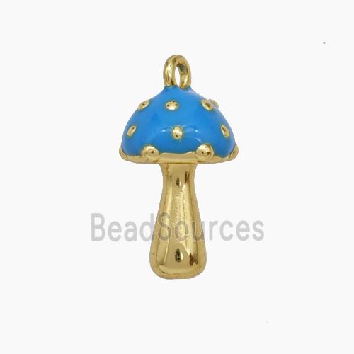Copper Mushroom Pendant Blue Enamel Gold Plated
