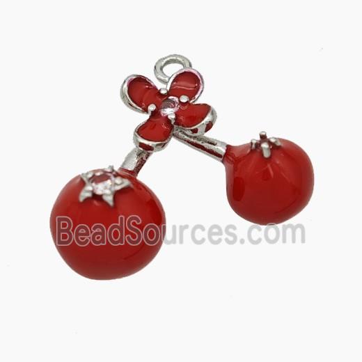 Copper Cherry Pendant Red Enamel Platinum Plated