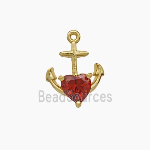 Copper Anchor Pendant Pave Zirconia Gold Plated