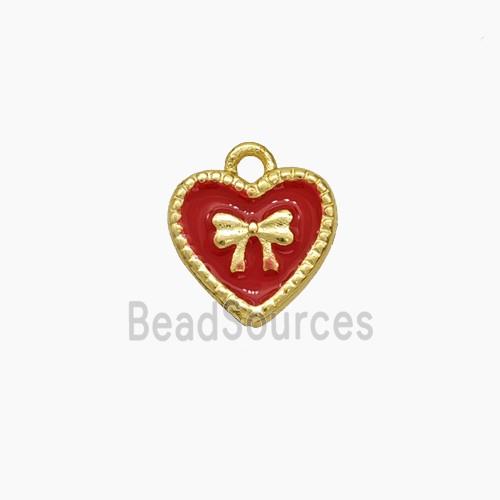 Copper Heart Pendant Red Enamel Knotbow Gold Plated