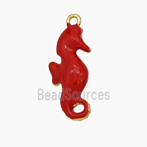 Copper Seahorse Pendant Red Enamel Gold Plated